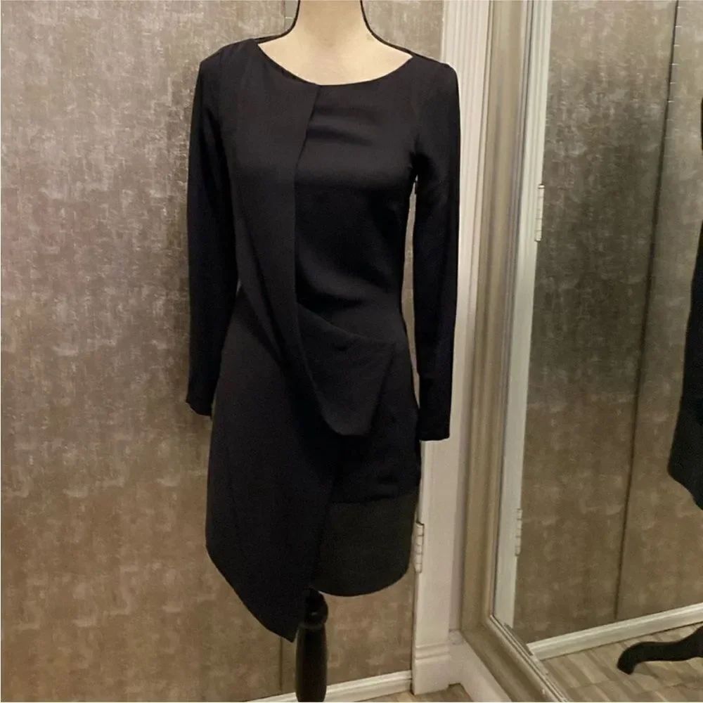 Gucci Chic mesh back/ leather detailed Black Long Sleeve Dress, S
